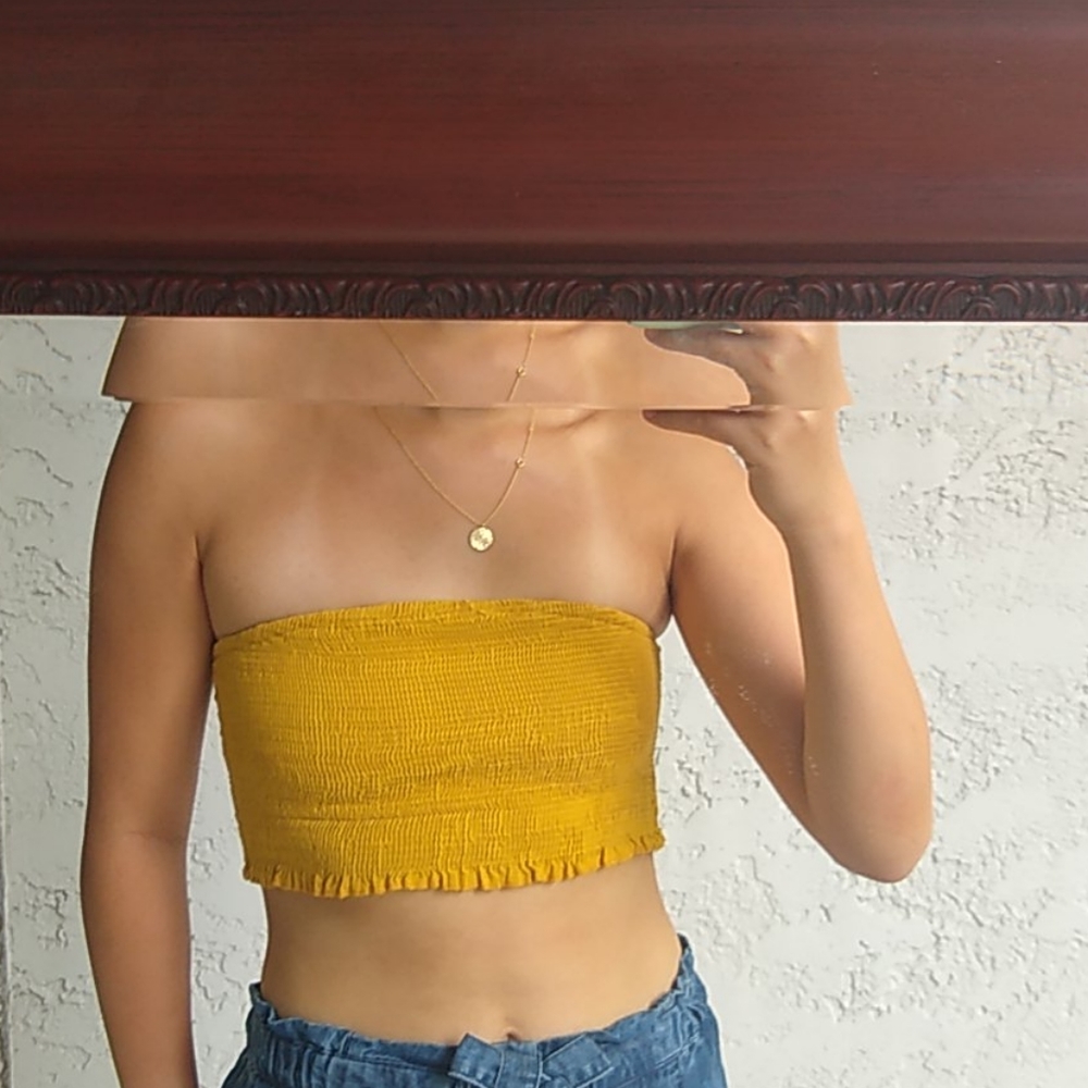 Zaful Yellow Scrunched Cropped Bandeau Top